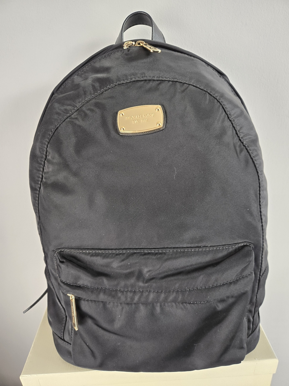 Michael Kors Black Nylon Backpack with Gold Accents